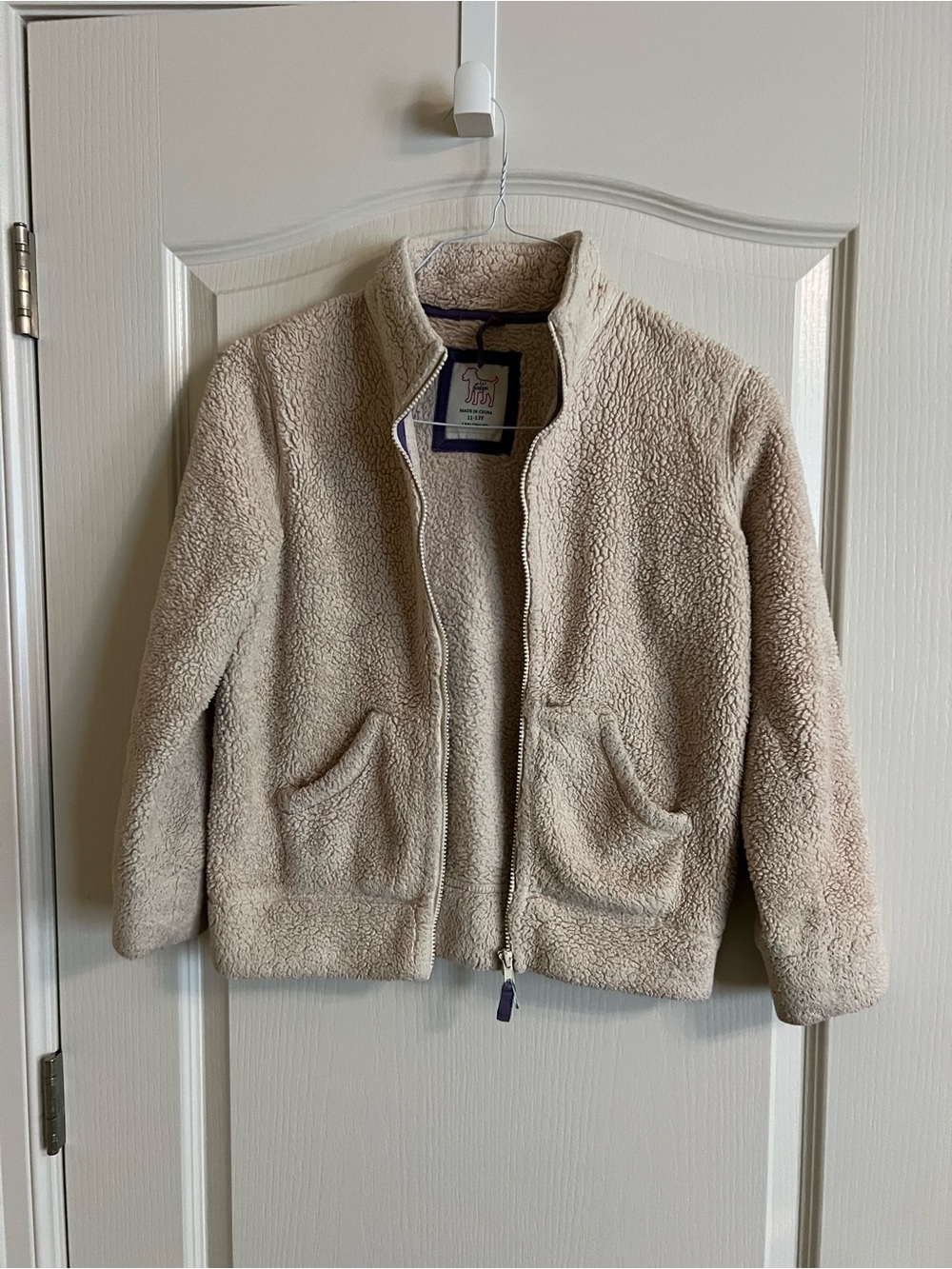 Mini Boden Cream Sherpa Zip Jacket